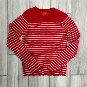 Zadig & Voltaire 100% Cashmere Red Stripe Skull Rhinestone Sweater Raw Hem Paris